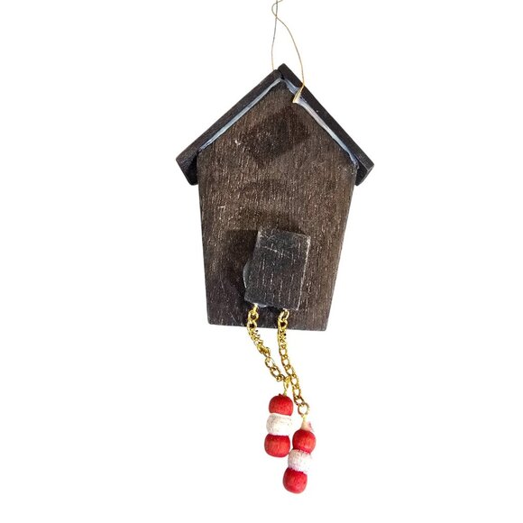 Vintage Cuckoo Clock Christmas Ornament Wooden Hand Painted Folk Art 1980s Retro - Picture 3 of 4